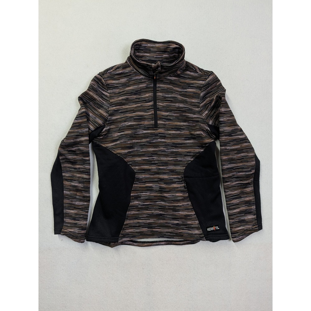 Kerrits Youth Girls 1/4 Zip Fleece Riding Top Large Striped Brown Black